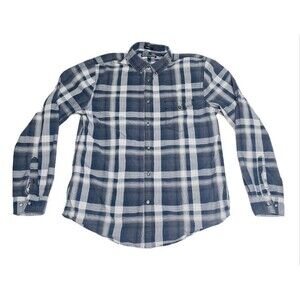 Express Men's Blue Plaid L/S Button Up Dress Shirt Modern Fit Size L 16-16 1/2